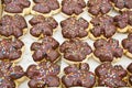 Row of fancy bread with chocolate surface