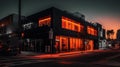 A row of fashion stores in a Californian city late in the evening.