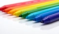 Rainbow Colored Felt Tip Pens Arranged on White Surface with Reflections marker writing Royalty Free Stock Photo