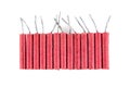 Row of firecrackers isolated on white background. Firecrackers isolated Royalty Free Stock Photo