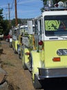 A row of firetrucks.