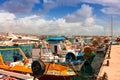 A row of fishing boats in a Cypriot harbor. Royalty Free Stock Photo