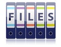 Row of five blue ring binders spelling Files Royalty Free Stock Photo