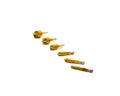 Row of five brand new countersink drill bits different diameter sizes from high-speed steels sharp, precise point, five-flute Royalty Free Stock Photo