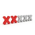 Two Red X Marks Followed By Three Gray X Marks On A White Background cross incorrect Royalty Free Stock Photo