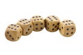 Row of Five Wooden Dice Showing Sixes Royalty Free Stock Photo