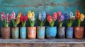 Row of Flower Pots on Wooden Shelf Royalty Free Stock Photo