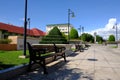 Row of benches in the park Royalty Free Stock Photo