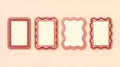 A row of four distinctively designed red picture frames against a light pink background Royalty Free Stock Photo