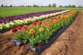 row of freshly planted flowers, ready to blossom and bloom