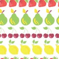 Row of fruits vector seamless pattern white Royalty Free Stock Photo