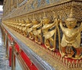 Row of Garuda as a Wall of Grand Temple of Thailand Royalty Free Stock Photo