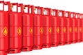 Row gas cylinders on white background. Isolated 3D illustration Royalty Free Stock Photo