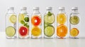 Row of Glass Bottles Filled With Different Types of Fruit Royalty Free Stock Photo