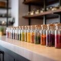 Colorful Spice Jars on Wooden Shelf Royalty Free Stock Photo