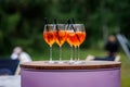 The row of glasses with Aperol Spritz summer cocktail Royalty Free Stock Photo