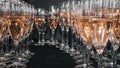 A row of glasses filled with champagne are lined up ready to be served Royalty Free Stock Photo