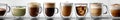 A row of glasses filled with different types of coffee Royalty Free Stock Photo