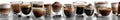 A row of glasses filled with different types of coffee Royalty Free Stock Photo