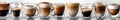 A row of glasses filled with different types of coffee Royalty Free Stock Photo