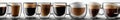 A row of glasses filled with different types of coffee Royalty Free Stock Photo