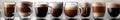 A row of glasses filled with different types of coffee Royalty Free Stock Photo