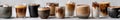 A row of glasses filled with different types of coffee Royalty Free Stock Photo