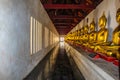 Row of golden and dark buddhas seated statues Royalty Free Stock Photo