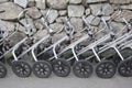 Row of golf pull carts Royalty Free Stock Photo