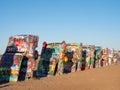 Row of Graffiti-Covered Cadillacs at Cadillac Ranch in Amarillo, Texas Royalty Free Stock Photo