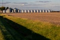 A row of grain storage bins Royalty Free Stock Photo