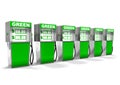 Row of Green Gas Pumps