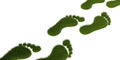 Row of green grass footprint shape symbols, ecology, environment or carbon footprint concept on white background Royalty Free Stock Photo