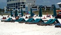 Lounge chairs and beach umbrellas Royalty Free Stock Photo