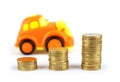 A row of growing euro coins and cars with a virtual background Royalty Free Stock Photo