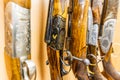 Row of guns in shop Royalty Free Stock Photo