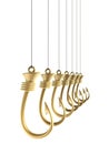 Row of hanging golden hooks