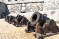 A row of heavy short-range cannons Royalty Free Stock Photo