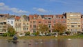 Row of houses in eclectic art nouveau style on the embankment of Ixelles lakes