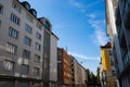 Row of houses in Munich, renovated buildings in Schwabing. New building, old building Royalty Free Stock Photo