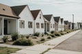 Row houses sidewalk front street. Generate Ai