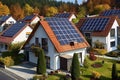 A row of houses with solar panels on the roof Royalty Free Stock Photo