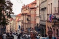 Row houses with traditional red roofs in Prague Old Town Square in the Czech Republic Royalty Free Stock Photo