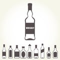 Row of icons of alcohol bottles - booze set Royalty Free Stock Photo