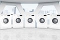 Row of Industrial Modern Washing Machines in a Public Washhouse. 3d Rendering