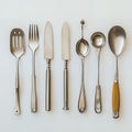 A row of kitchen utensils on a white background Royalty Free Stock Photo