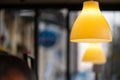 A row of lamps in the interior of the restaurant. Modern lighting fixtures as restaurant interior design Royalty Free Stock Photo