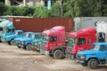 A row of large container trucks in SHENZHEN shekou port