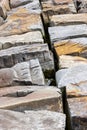 Row of large rocks along lake Erie shore