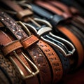 A row of leather belts with different colors, AI